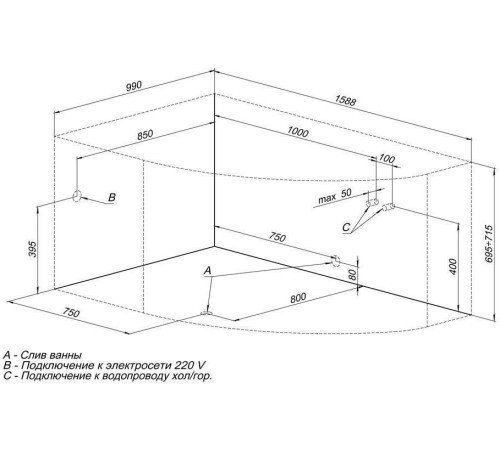 Акриловая ванна Aquanet Capri 160x100 L