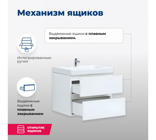 Тумба под раковину Aquanet Беркли 60 белый глянец (2 ящика)