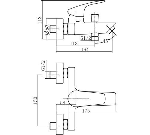 Смеситель для ванны с душем Aquanet Static AF330-20C