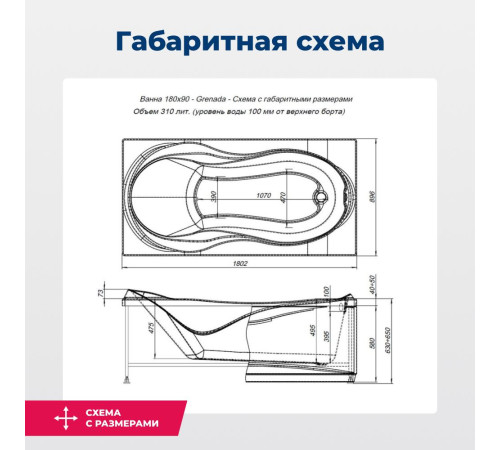 Акриловая ванна Aquanet Grenada 180x90 (с каркасом)