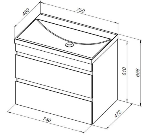 Тумба под раковину Aquanet Нота New 75 дуб веллингтон табак