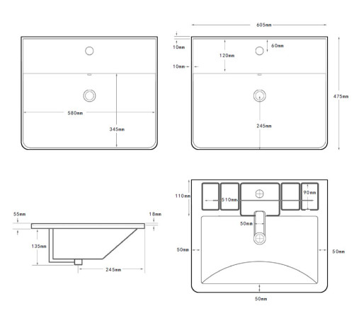 Раковина Aquanet Ирис-Т 60 белый