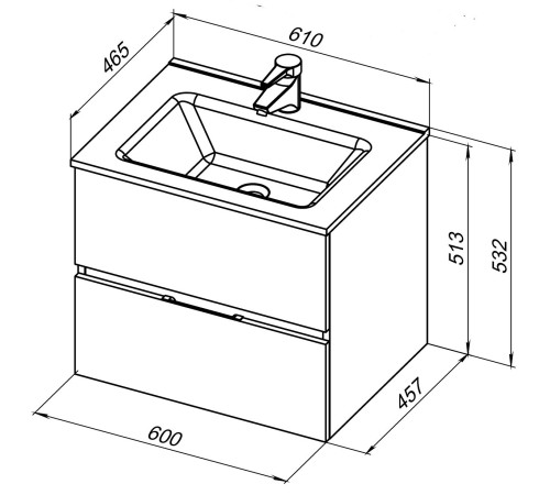 Тумба под раковину Aquanet Алвита New 60 2 ящика, дуб веллингтон табак