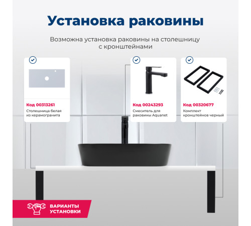 Раковина накладная Aquanet Lake-2-MB 50 черный матовый