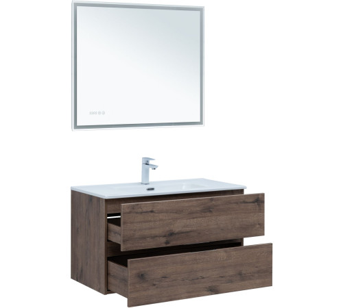 Тумба под раковину Aquanet Алвита New 90 2 ящика, дуб веллингтон табак