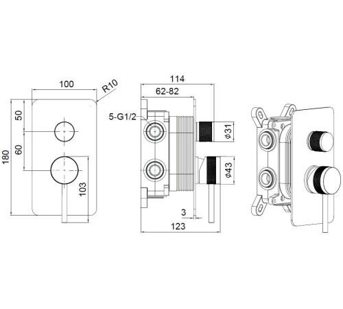 Смеситель для ванны Allen Brau Priority 5.31A11-GB (с внутренней частью, 3 выхода) золото